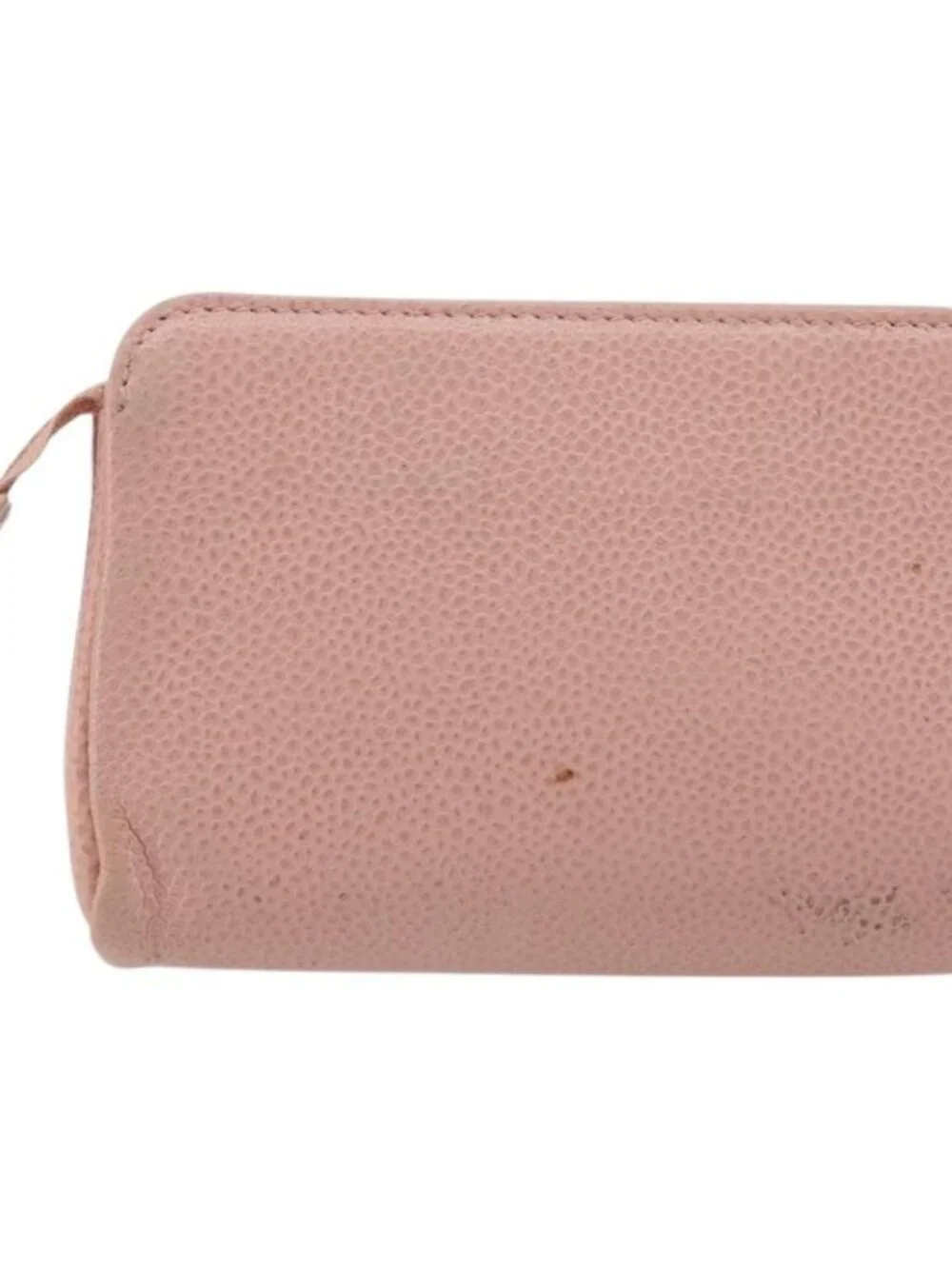 CHANEL Pouch Grained Calf Skin Pink Gold CC Auth 101855